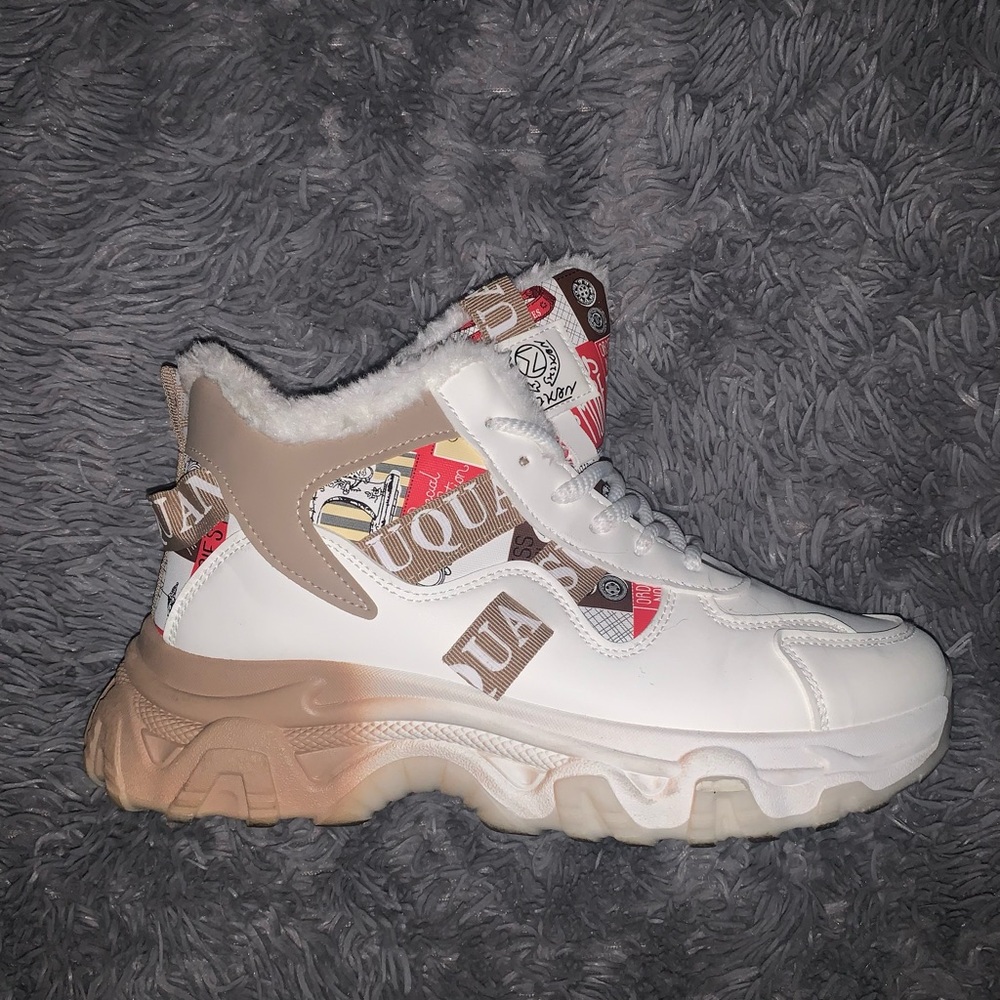 SHEIN White and Brown High-Top Sneakers